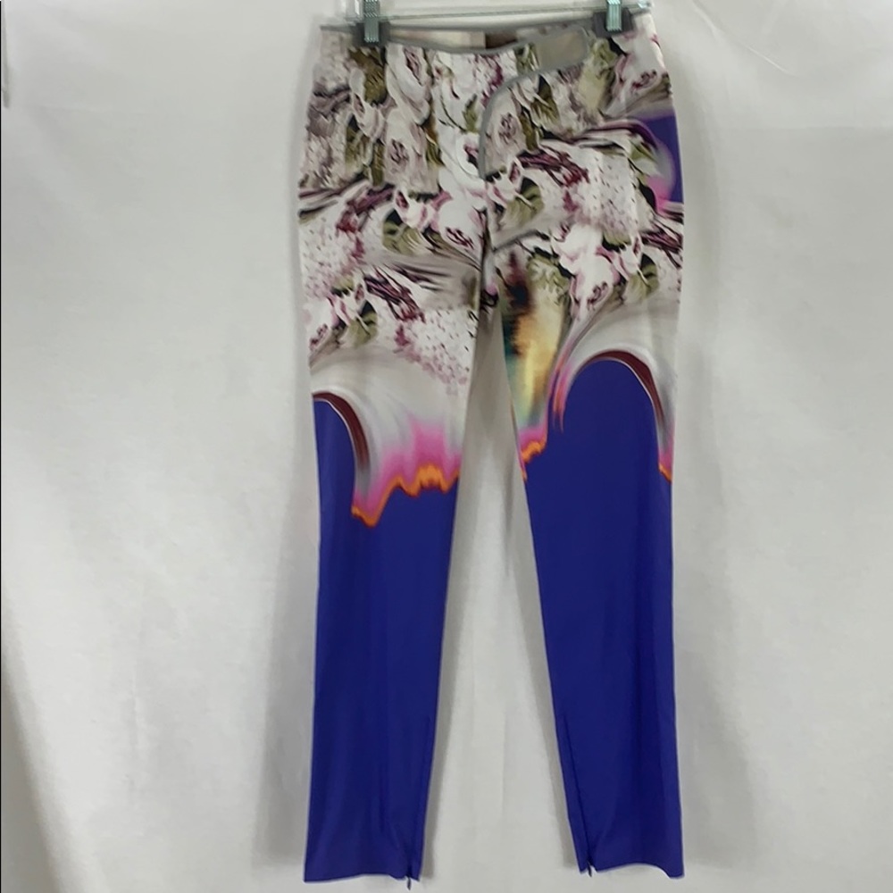 VERA WANG Cotton & Silk Printed Pant Size 8, Indigo & Multi NWT $695